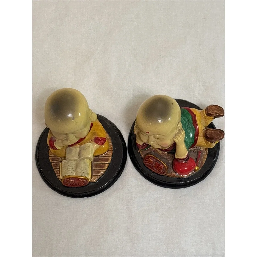 Set of 2 Baby Buddha Figurines Paperweights Hear No Evil Speak No Evil Decor